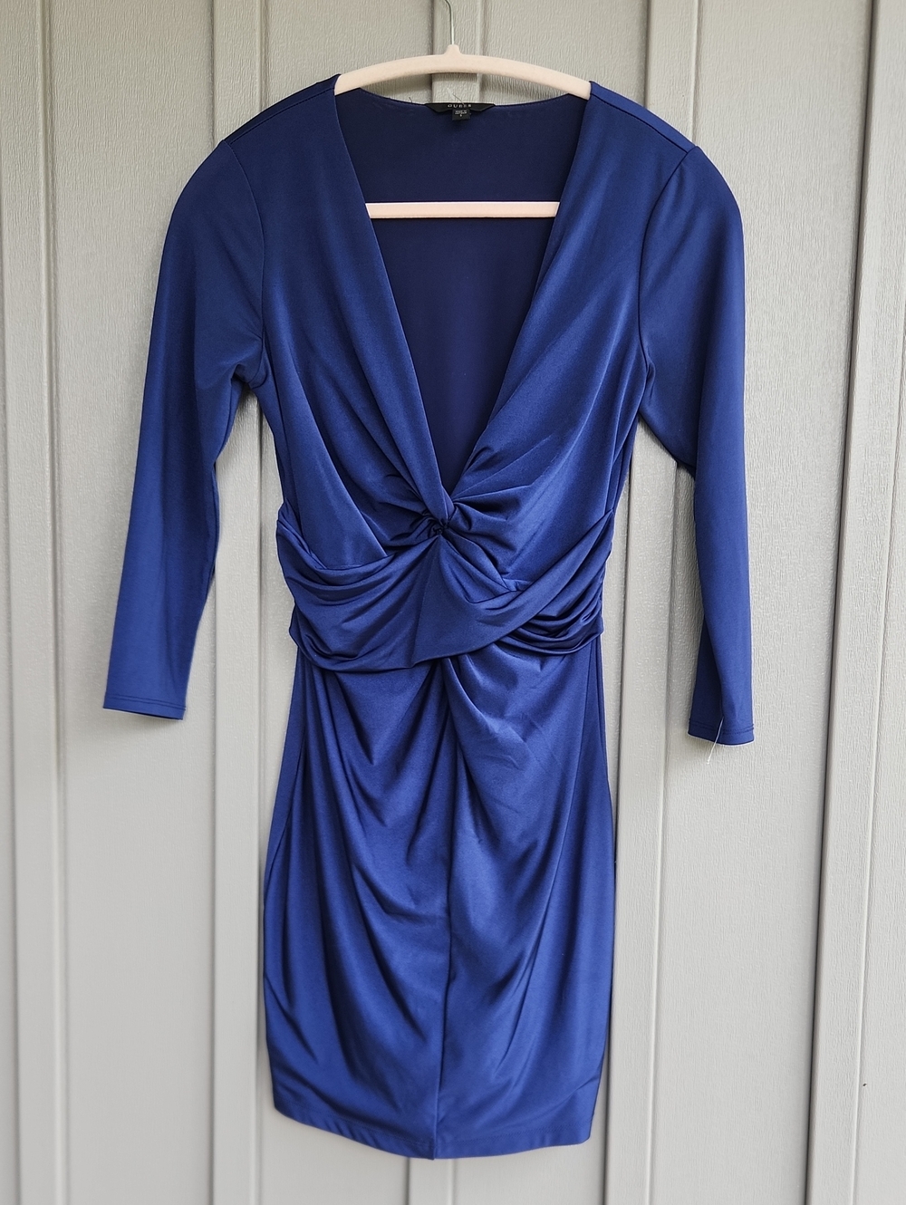 GUESS Women's Twist-Front Deep V Dress in Royal Blue,S